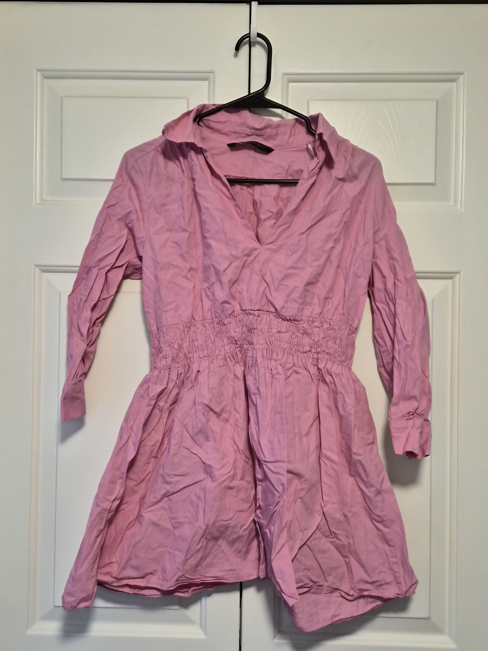 Zara Pink Smocked-Waist Midi Dress